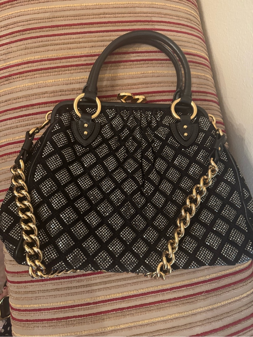 Marc Jacobs Black Crystal Stam with Gold Chain Strap
